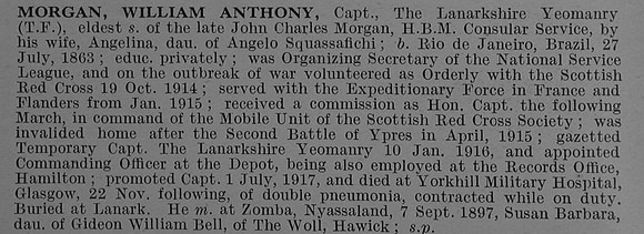 Morgan W A Captain Lanarkshire Yeomanry Obit De Ruvignys Roll Of Honour Vol 4