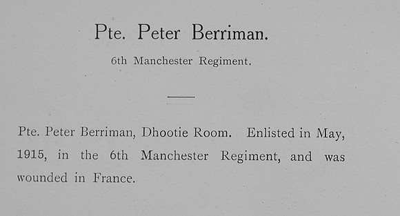 Berriman P Pte 6th Manchester Regiment Record Wiliam Graham Co Roll Of Honour