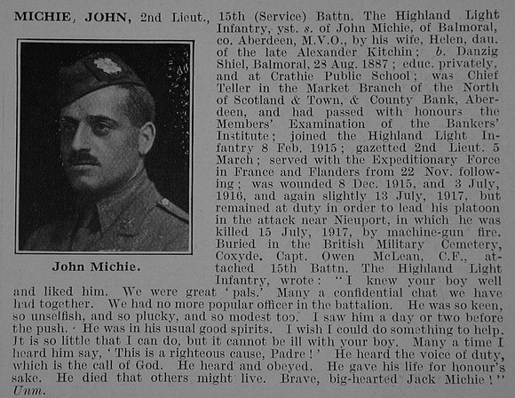 Michie J 2nd Lt 15th Highland Light Infantry Obit De Ruvignys Roll Of Honour Vol 3