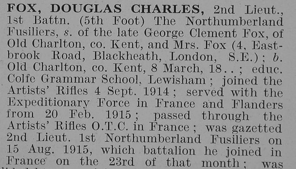 Fox D C 2nd Lt 1st Northumberland Fusiliers Obit Part 1 De Ruvignys Roll Of Honour Vol 3