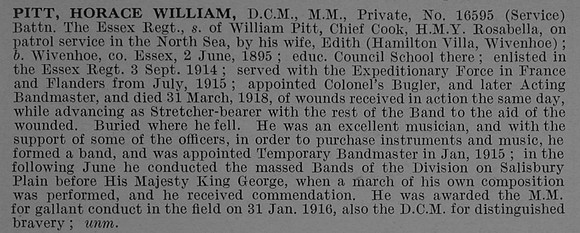 Pitt H W Pte DCM MM 16595 10th Essex Regiment Obit De Ruvignys Roll Of Honour Vol 4