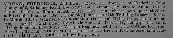 Young F 2nd Lt Royal Air Force Obit De Ruvignys Roll Of Honour Vol 4