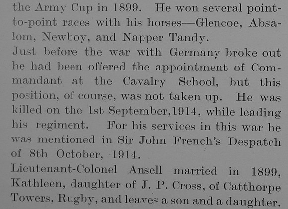 Ansell G K Lt Col 5th Dragoon Guards Obit Part 4 The Bond Of Sacrifice Vol 1