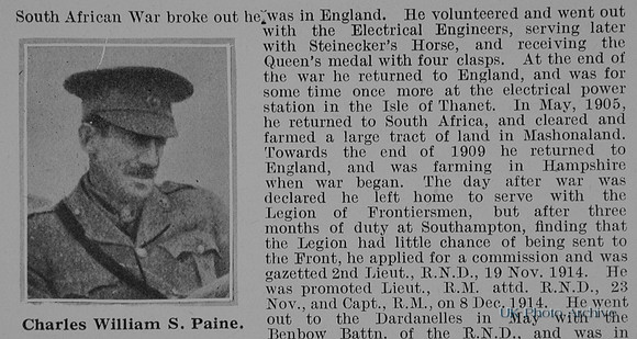 Paine C W S Captain Royal Marine Light Infantry Obit Part 2 De Ruvignys Roll Of Honour Vol 1