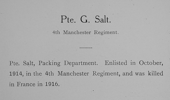 Salt G Pte 4th Manchester Regiment Obit William Graham Co Roll Of Honour