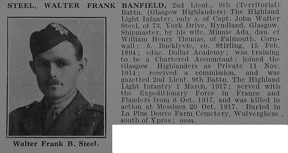 Steel W F B 2nd Lt 9th Highland Light Infantry Obit De Ruvignys Roll Of Honour Vol 3