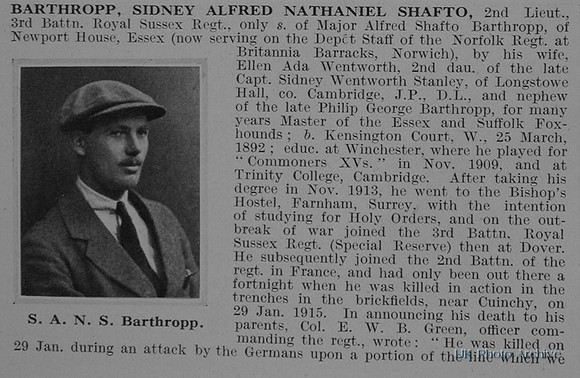Barthropp S A N S 2nd Lt Royal Sussex Regiment Obit Part 1