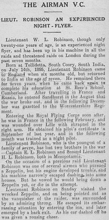 Robinson W L Lt RFC VC Zeppelin Destroyer Part 3 The Graphic 6th Sep 1916