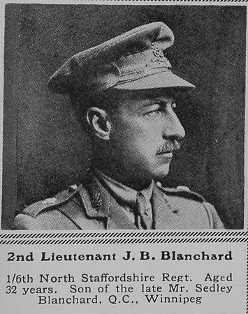 Blanchard J B 2nd Lt 6th North Staffs Regt The Sphere 20th Nov 1915