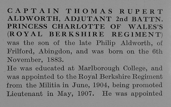 Aldworth T R Captain 2nd Royal Berkshire Regiment Obit Part 1 The Bond Of Sacrifice Vol 2