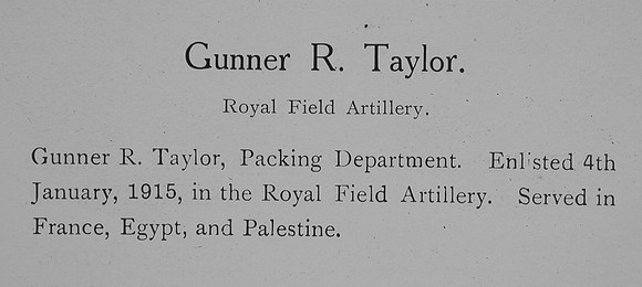 Taylor R Gnr Royal Field Artillery Record William Graham Company