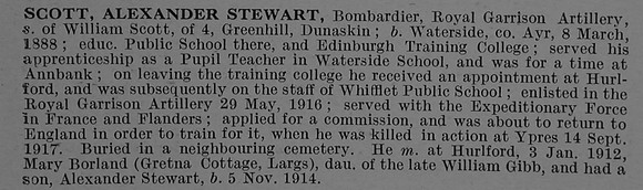 Scott A S Bmdr 91714 Royal Garrison Artillery Obit De Ruvignys Roll Of Honour Vol 4