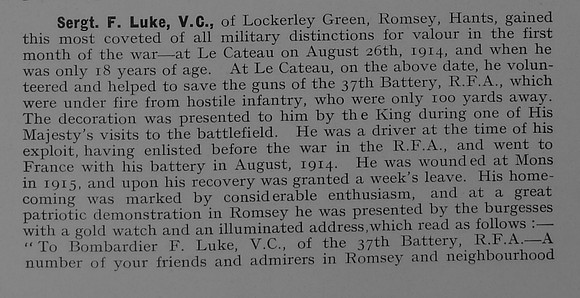Luke F Sergt VC Royal Field Artillery Part 1