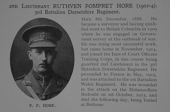 Hore R P 2nd Lt 3rd Dorset Regiment Obit Dulwich College Roll Of Honour