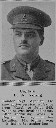 Young L A Captain 20th London Regiment The Sphere 5th Aug 1916