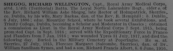 Shegog  R W Captain Royal Army Medical Corps Obit De Ruvignys Roll Of Honour Vol 4
