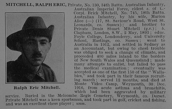 Mitchell R E Pte 130 34th Australian Infantry Obit De Ruvignys Roll Of Honour Vol 5