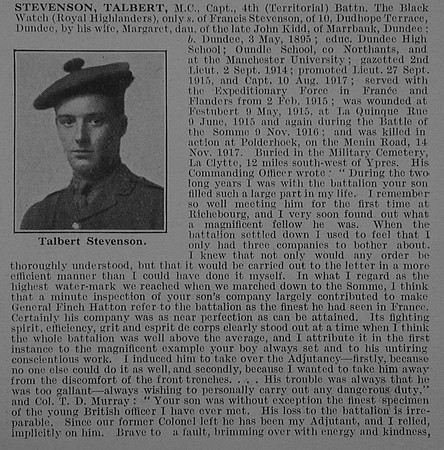 Stevenson T Captain MC 4th Black Watch Obit Part 1 De Ruvignys Roll Of Honour Vol 3
