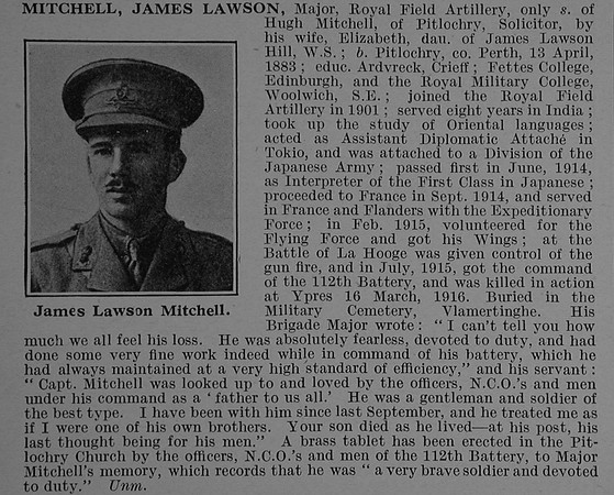 Mitchell J L Major Royal Field Artillery Obit De Ruvignys Roll Of Honour Vol 4