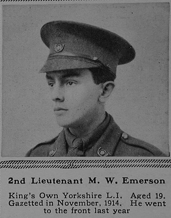 Emerson M W 2nd Lt 5th King's Own Yorkshire Light Infantry The Sphere 23rd Dec 1916