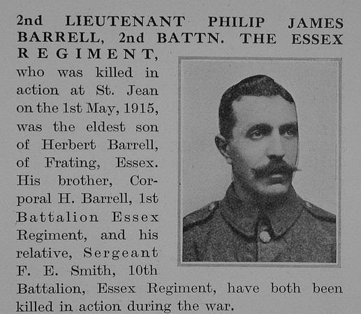 Barrell P J 2nd Lt 2nd Essex Regiment Obit Part 1 The Bond Of Sacrifice Vol 2
