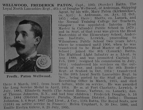 Wellwood F P Captain 10th Loyal North Lancashire Regiment Obit De Ruvignys Roll Of Honour Vol 3