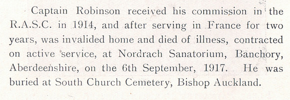 Robinson B L Captain Army Service Corps Obit Part 2 The War Record Of Old Dunelmians 1914-1919