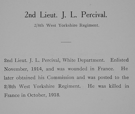 Percival J L 2nd Lt 8th West Yorkshire Regiment Obituary William Graham & Company Record Of Service Of The Great War