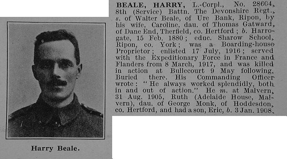 Beale H L/Cpl 28604 8th Devonshire Regiment Obit De Ruvignys Roll Of Honour Vol 4