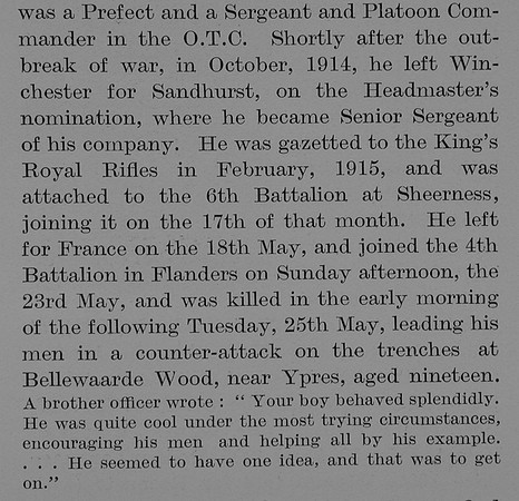 Baines F A F 2nd Lt 4th Kings Royal Rifle Corps Obit Part 2 The Bond Of Sacrifice Vol 2