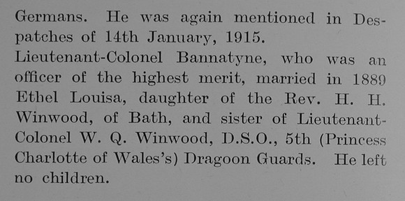 Bannatyne W S Lt Col 1st Kings Liverpool Regiment Obit Part 4 The Bond Of Sacrifice Vol 1