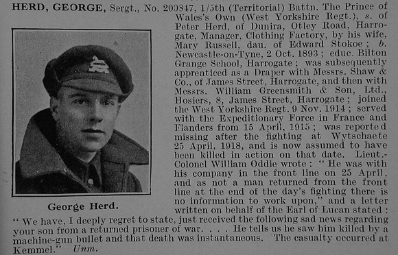 Herd G Sergt 200847 5th West Yorkshire Regiment Obit De Ruvignys Roll Of Honour Vol 5