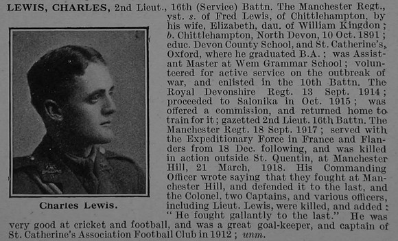 Lewis C 2nd Lt 16th Manchester Regiment Obit De Ruvignys Roll Of Honour Vol 4