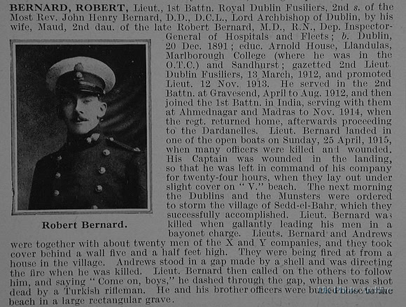 Bernard R Lt 1st Royal Dublin Fusiliers Obituary De Ruvignys Roll Of Honour Vol 1