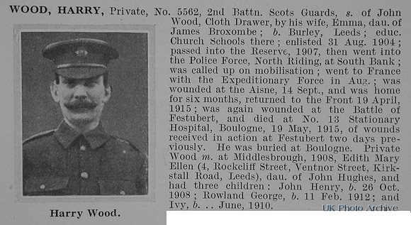 Wood H Pte 5562 2nd Scots Guards Obit De Ruvignys Roll Of Honour Vol 1