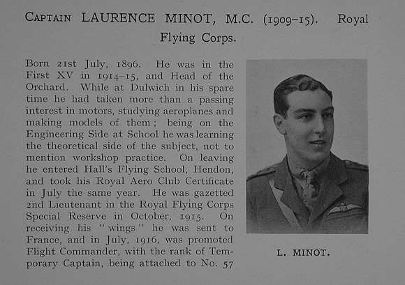 Minot L Captain MC Royal Flying Corps Obit Part 1 Dulwich College Roll Of Honour