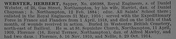 Webster H Sapper 496988 Royal Engineers Obit De Ruvignys Roll Of Honour Vol 4