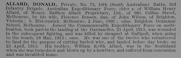 Allard D Pte 73 10th Australian Infantry Obit