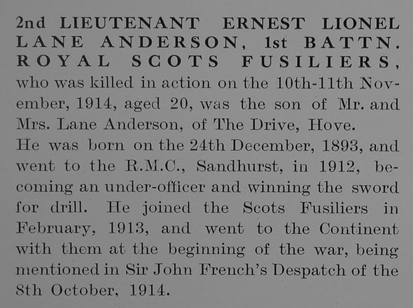 Anderson E L L 2nd Lt 1st Royal Scots Fusiliers Obit The Bond Of Sacrifice Vol 1