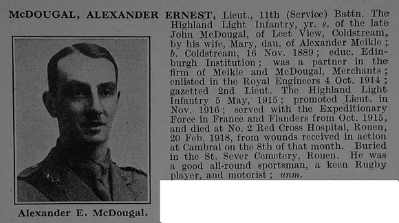 McDougal A E Lt 11th Highland Light Infantry Obit De Ruvignys Roll Of Honour Vol 4