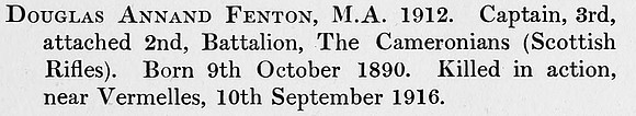 Fenton D A Captain 2nd Cameronians Obit
