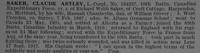 Saker C A L/Cpl 184237 10th Canadian Infantry (Alberta Regiment) Obit De Ruvignys Roll Of Honour Vol 4