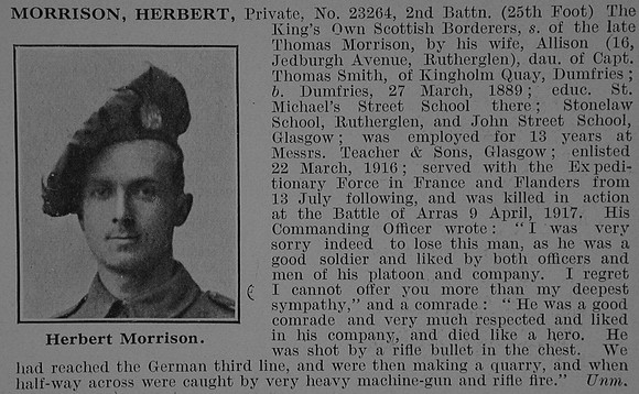 Morrison H Pte 2nd Kings Own Scottish Borderers Obit De Ruvignys Roll Of Honour Vol 3