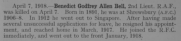 Bell B G A 2nd Lt Royal Air Force Obit Shrewsbury School Roll Of Service