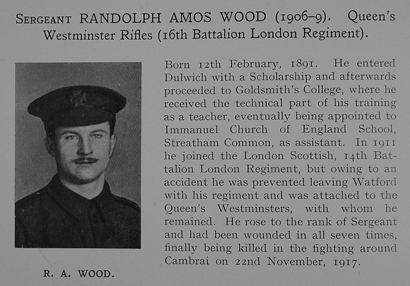 Wood R A Sergt 16th London Regiment Obit Dulwich College Roll Of Honour