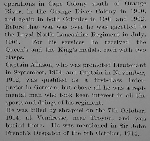Allason L T Captain 1st Loyal North Lancs Regiment Obit Part 2 The Bond Of Sacrifice Vol 1