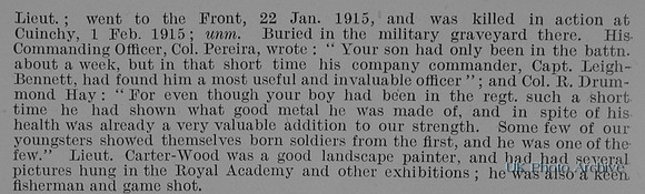 Carter-Wood J A Lt 2nd Coldstream Guards Obit Part 2 De Ruvignys Roll Of Honour Vol 1