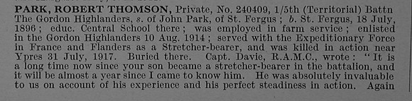 Park R T Pte 240409 5th Gordon Highlanders Obit De Ruvignys Roll Of Honour Vol 4