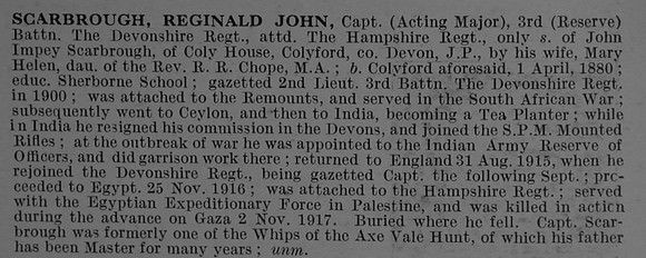 Scarbrough R J Captain 3rd Devonshire Regiment Attd 8th Hampshire Regiment Obit De Ruvignys Roll Of Honour Vol 4