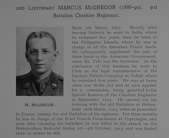 McGregor M 2nd Lt 3rd Attd 2nd Cheshire Regiment Obit Dulwich College Roll Of Honour